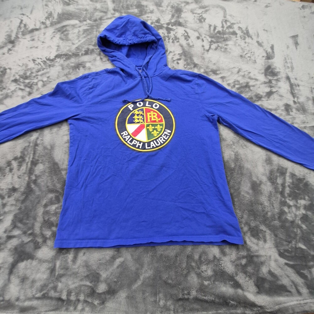 Polo Ralph Lauren Crest Logo Blue Hooded Long Sleeve T-Shirt Men’s M Classic Fit